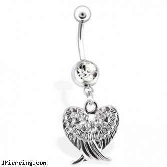 Belly Ring with Jeweled Wings, tiffany belly rings, surgical steel belly rings, web site on belly rings, pisces navel rings, 18g jeweled labrets
