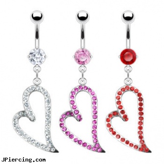 Belly ring with large danging jeweled heart, piercing belly care rejection, initial belly button piercing ring, belly button piercing how, girls with nipple rings, courtney peldon nipple ring say it isnt so