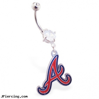 Belly Ring with official licensed MLB charm, Atlanta Braves, gothic belly button jewelry, aerosmith belly rings, dragonfly belly button ring purple, nipple rings and pictures and nude, shafts for tongue rings