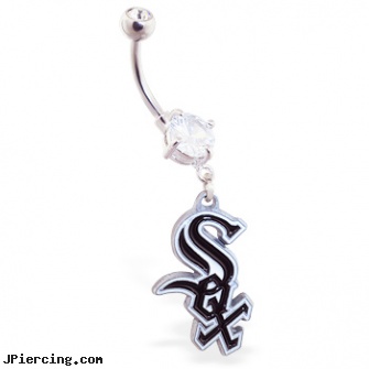 Belly Ring with official licensed MLB charm, Chicago White Sox, belly rings cheerleading, belly buttons rings, tazmanian devil belly button ring, titanium navel ring, nose navel tongue rings official playboy