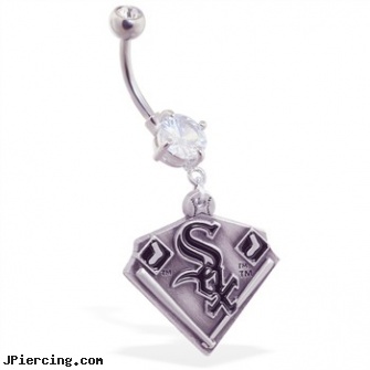 Belly Ring with official licensed MLB charm, Chicago White Sox, rainbow twister belly ring, disney belly ring navel, spongebob belly ring, light up tongue ring, small eyebrow rings