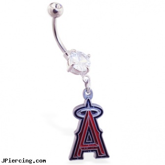 Belly Ring with official licensed MLB charm, Los Angeles Angels, skull belly button ring, grateful dead belly ring, shedevil belly rings, nose ring history, tongue ring pics