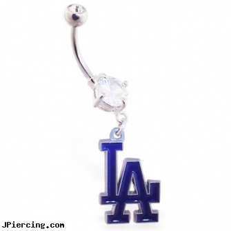 Belly Ring with official licensed MLB charm, Los Angeles Dodgers, bannana belly ring discount gold, belly button piercing photos, pierced belly button jewelry, vibrateing cock rings, happy bunny nose ring