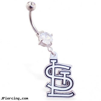 Belly Ring with official licensed MLB charm, St. Louis Cardinals, belly button piercing stories, cool belly rings, belly ring care info, when can change my nose ring, nose navel tongue rings official playboy