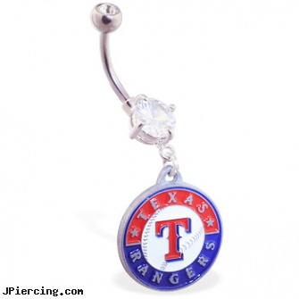 Belly Ring with official licensed MLB charm, Texas Rangers, dale earnhardt jr belly button rings, home belly button piercing, sari salwar belly india jewelry, cheap barbells and tongue rings vibrating, lord of the cock ring