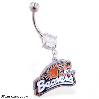 Belly Ring with official licensed NCAA charm, Oregon State Beavers, clit nipple and bellybutton piercing, navel belly jewelry, belly button piercing health, surgical placement of rings in cock and scrotum, solid gold tongue ring