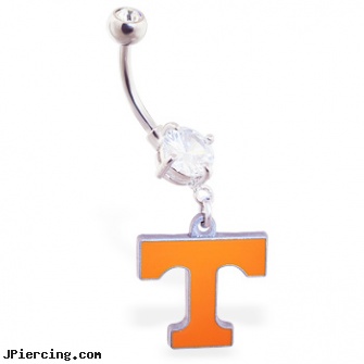 Belly Ring with official licensed NCAA charm, University of Tennessee Volunteers, belly button piercing bullitins, gold mermaid belly rings, puerto rican flag for belly button ring, custome made tongue rings, brittiny spears nipple ring