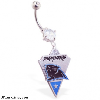 Belly Ring with official licensed NFL charm, Carolina Panthers, belly ring charms, belly ring horse, cleaning and care for belly button piercings, prince albert rings, nose navel tongue rings official playboy