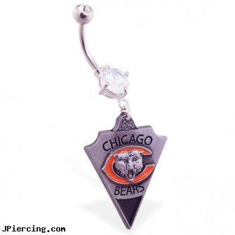 Belly Ring with official licensed NFL charm, Chicago Bears, how much to get belly pircing, iguana belly rings, clip-on belly rings, animal nose rings, acrylic bead rings