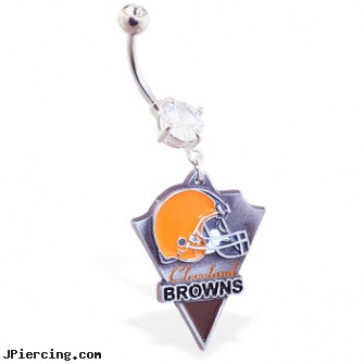 Belly Ring with official licensed NFL charm, Cleveland Browns, versace belly rings, when belly button piercings go wrong, elvis presley belly button ring, cock ring with push button release, cock ring image pic