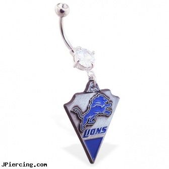 Belly Ring with official licensed NFL charm, Detroit Lions, scorpion belly ring, belly-button peircings, cool logo belly button rings, nose ring pictures, hinged cock ring