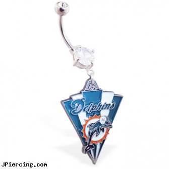 Belly Ring with official licensed NFL charm, Miami Dolphins, eeyore belly rings, whole sale belly rings, cheap belly button jewelry, viborating tongue ring, lip ring pictures