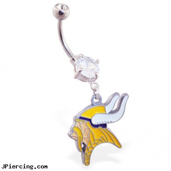 Belly Ring with official licensed NFL charm, Minnesota Vikings, navel belly rings, belly button piercing photo, dangle belly button rings, adjustable metal cock rings, cock ring review