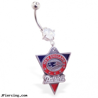 Belly Ring with official licensed NFL charm, New England Patriots, dangling belly button rings, belly button piercing pictures, the dangers of belly button piercings, nose rings with glasses, gold hoop earrings body jewelry