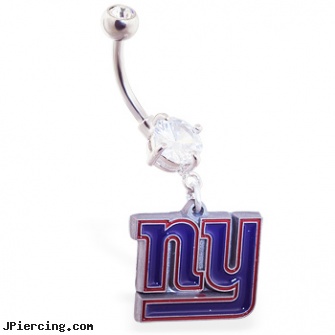 Belly Ring with official licensed NFL charm, New York Giants, titanium belly jewelry, poker belly button ring, belly button piercing places new york, buy tongue ring jewelry, jack black lord of the cock rings video spoof