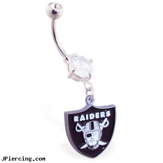 Belly Ring with official licensed NFL charm, Oakland Raiders, belly mood ring, hot belly ring, belly botton piercing costs, how long before removing earrings after first ear piercing, nipple ring godsmack