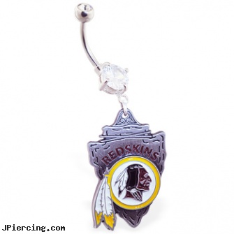 Belly Ring with official licensed NFL charm, Washington Redskins, infected belly button rings, rhinestone belly button barbells, fake belly button rings, medical diagnosis swollen ring around penis cock, metal penis rings