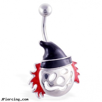 Belly ring with scary clown face, how can change my belly button ring, infected belly piercing, will belly button piercing close up after year, 22 gauge silver nose ring, who is worm tongue in lord of the rings