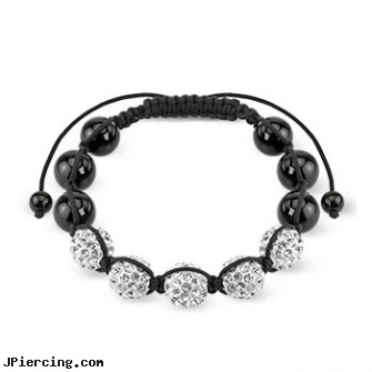 Black Crystal Clustered Bead Bracelet With Clear CZ, black cock, piercing jewelry black, black penis, nose crystal, crystal body jewels