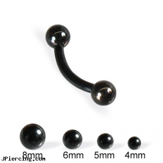 Black curved barbell with balls, 14 ga, black penis piercing, black line titanium body jewelry jewelry nipple, black onyx navel ring, piercings 6mm curved barbell, curved earrings screw balls