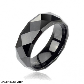 Black faceted tungsten carbine ring with drop down edges, black penis, jack black lord of the cock rings video spoof, 10 gauge black nipple ring, cartilage earrings for cheap, nipple hardning rings