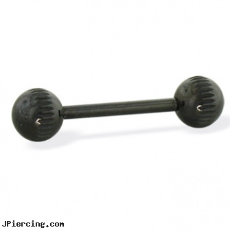 Black notched ball straight barbell, 14 ga, black body piercing jewelery, black pussy photos, labret jewelry black, ball and cock ring, cock ring effective placement balls