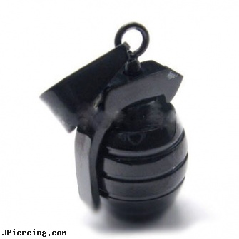 Black stainless steel hand grenade pendant, black cat tattoo and body peircing, black cock, black clit, stainless steel piercing body jewelry, stainless steel chain az