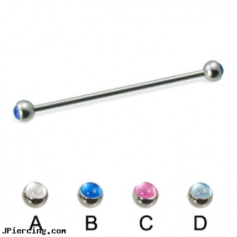 Cabochon ball long barbell (industrial barbell), 14 ga, silicone cock ring with balls, cock rings ball splitters, ball percing, how long before removing earrings after first ear piercing, long island belly button piercing
