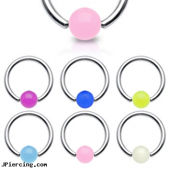 Captive bead ring with glow-in-dark ball, 16 ga, captive earrings unique steel, captive bell non piercing, captive segment cock rings, replacement beads body piercings, acrylic bead rings
