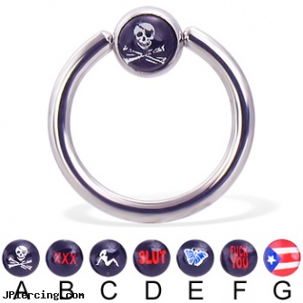 Captive bead ring with logo ball, 12 ga, body and jewelry and captive and beads, captive ring balls, captive ball, the bead ring, change bead ring