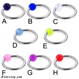 Captive bead ring with UV ball, 14 ga, captive ball, gem captive beads rings, captive bell non piercing, change bead ring, body jewelry beads