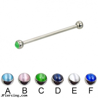 Cat Eye Ball Long Barbell (Industrial Barbell), 12 Ga, mm eyebrow balls, tongue ring balls, cock ring effective placement balls, how long will it take for tongue piercing to close, how long does it take for ear piercing to heal