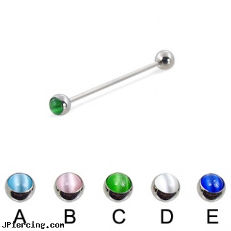 Cat Eye Ball Long Barbell (Industrial Barbell), 16 Ga, ball, baseball and belly button rings, photo ball jewelry, how long does it take for ear piercing to heal, how long does it take cartilage piercings to heal