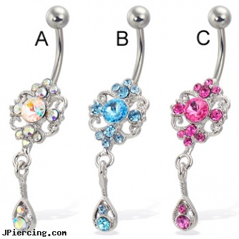Chandelier belly button ring, rose belly jewelry, 2-in-1 belly, piercing your belly button, safety of belly button piercing, belly button piercing video clip
