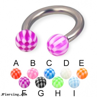 Checkered ball titanium circular barbell, 10 ga, captive ball, barbell balls, silicone cock ring with balls, titanium micro labret, titanium or stainless steel belly button rings