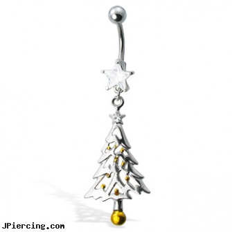 Christmas Tree Belly Button Ring, christmas body jewelry, christmas belly rings, christmas belly button rings, 23rd street body piercing, body piercings madison wi state street