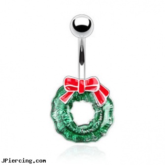 Christmas Wreath Belly Button Ring, christmas belly rings, christmas body jewelry, christmas belly button rings, cat belly button rings, belly photos
