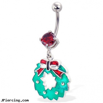 Christmas Wreath Belly Button Ring, christmas body jewelry, christmas belly navel rings, christmas belly button rings, rebel flag belly button ring, belly botton peircing kits