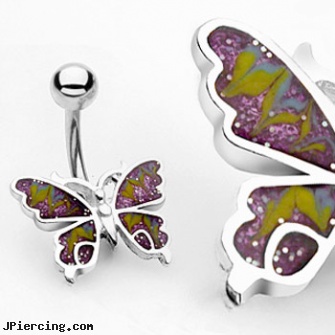 Colorful Glitter Butterfly Belly Button Ring, glitter bitch, uv butterfly navel ring, butterfly pics, butterfly rings, alphabet belly button jewelry