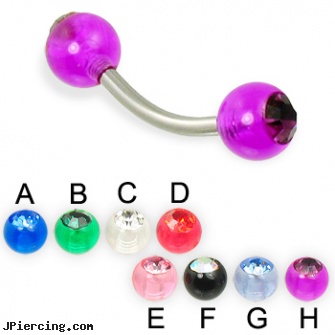Curved barbell with acrylic jeweled balls, 14 ga, body jewelry curved nose bones, 14g curved spike eyebrow ring, piercings 6mm curved barbell, rhinestone belly button barbells, barbell 14 ga