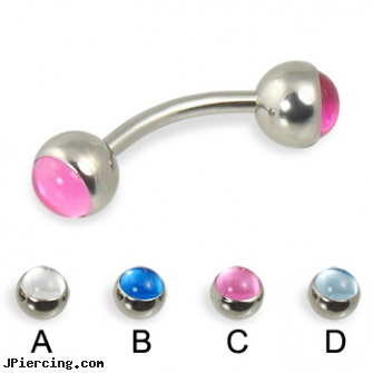 Curved barbell with cabochon balls, 14 ga, curved labret rings, 14 gauge curved barbell, body jewelry curved nose bones, tongue barbell, 16 ga circular barbell body jewelery