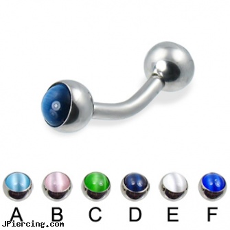 Curved barbell with cat eye balls, 12 ga, curved tapers stretching, 14 gauge curved barbell, curved penis, barbells for cartilage piercing, navel piercing barbell titanium