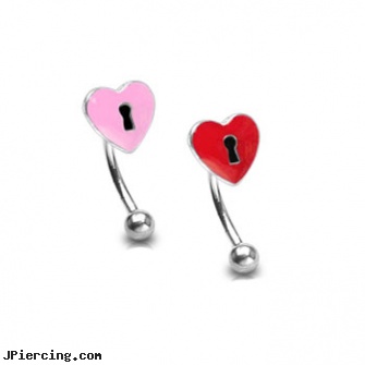 Curved barbell with heart lock top, 16 ga, curved barbell jewelry, curved labret rings, 14 gauge curved barbell, cheap barbells and tongue rings vibrating, belly barbells