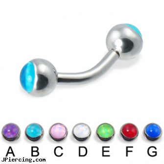 Curved barbell with hologram balls, 12 ga, curved tapers stretching, curved labret rings, labret curved spike, industrial barbells, clit hood barbells balls
