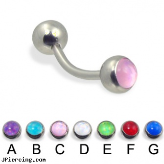 Curved barbell with hologram balls, 14 ga, curved spike labret jewlery, curved barbell jewelry, body jewelry curved nose bones, tongue piercing barbell, internally threaded straight barbells