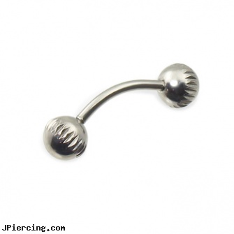 Curved barbell with notched balls, 16 ga, curved slave barbell, curved penis, body jewelry curved nose bones, colored heavy gauge tongue barbells, barbell 14 ga