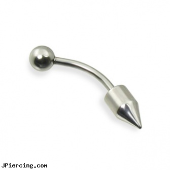Curved barbell with spike and ball, 16 ga, 14g curved spike eyebrow ring, curved barbell jewelry, curved barbell, inch tongue barbells, clit hood barbells balls