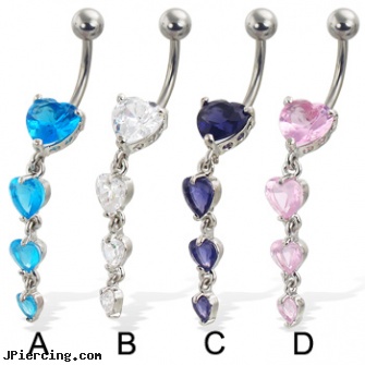 Dangling hearts belly button ring, dangling nipple jewelry stars, dangling body jewelry, dangling heart belly button ring, heart shaped belly button ring, belly ring plug