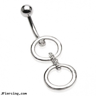 Double Hoop Dangling Belly Ring, double vertical nipple piercing, double naval piercings, double lobe peircing, ear piercing using hoops, gold hoop earrings body jewelry