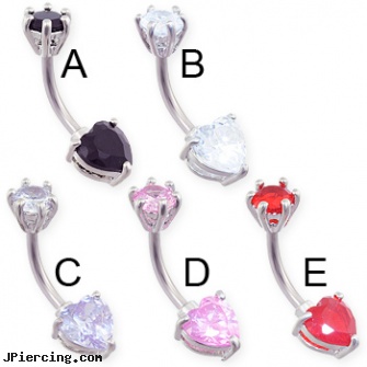 Double jewel pronged heart belly ring, double captive ring body jewelry, double tongue piercings, double gem belly button rings, body jewelry industrial ear, nickel free eyebrow jewelry